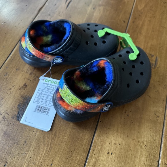 CROCS Classic Lined Spray Dye Clog Black/Multi Shoes US  C 8 Comfy And Cute S064 - Picture 2 of 5